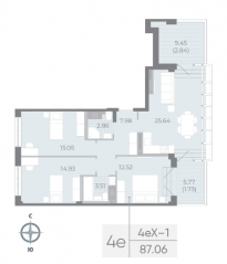 ЖК «Neva Residence», планировка 3-комнатной квартиры, 86.40 м²