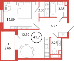 ЖК «Энфилд», планировка 1-комнатной квартиры, 41.70 м²