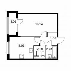 ЖК «Квартал Заречье», планировка 1-комнатной квартиры, 37.53 м²