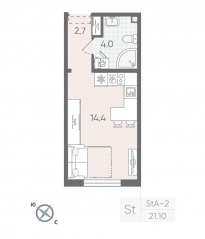 ЖК «Цветной город», планировка студии, 21.10 м²