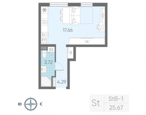 ЖК «Морская миля», планировка студии, 25.67 м²