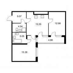 ЖК «Квартал Заречье», планировка 2-комнатной квартиры, 60.40 м²