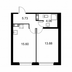 ЖК «Квартал Заречье», планировка 1-комнатной квартиры, 39.27 м²