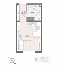 ЖК «Цветной город», планировка студии, 20.10 м²