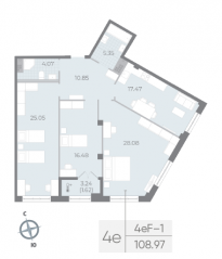 ЖК «Neva Residence», планировка 3-комнатной квартиры, 108.80 м²
