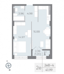 ЖК «Neva Residence», планировка 1-комнатной квартиры, 42.00 м²