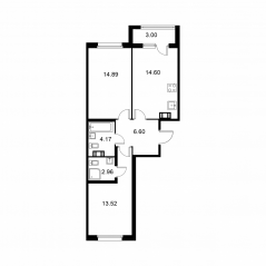 ЖК «Квартал Заречье», планировка 2-комнатной квартиры, 58.24 м²