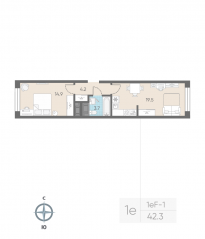 ЖК «ЛСР. Измайловский», планировка 1-комнатной квартиры, 42.30 м²