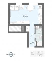 ЖК «Морская миля», планировка студии, 26.81 м²