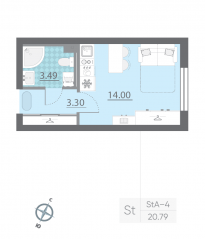 ЖК «Ручьи», планировка студии, 20.30 м²