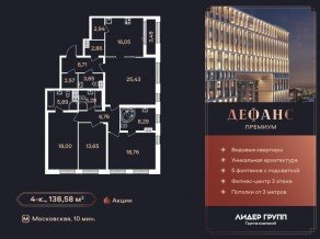 ЖК «Дефанс», планировка 4-комнатной квартиры, 138.58 м²
