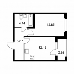 ЖК «Квартал Заречье», планировка 1-комнатной квартиры, 37.10 м²