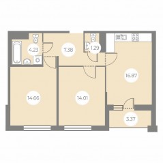ЖК «БФА в Озерках», планировка 2-комнатной квартиры, 60.13 м²