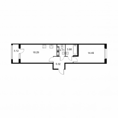 ЖК «Квартал Заречье», планировка 1-комнатной квартиры, 45.63 м²