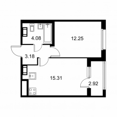 ЖК «Квартал Заречье», планировка 1-комнатной квартиры, 36.28 м²
