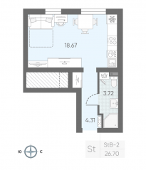 ЖК «Морская миля», планировка студии, 26.53 м²