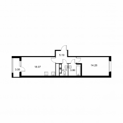ЖК «Квартал Заречье», планировка 1-комнатной квартиры, 44.94 м²