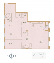 ЖК «Neva Haus», планировка 4-комнатной квартиры, 180.70 м²
