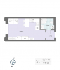 ЖК «Цивилизация на Неве», планировка студии, 23.57 м²