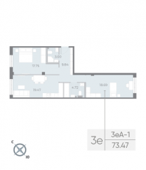 ЖК «Neva Residence», планировка 2-комнатной квартиры, 74.20 м²