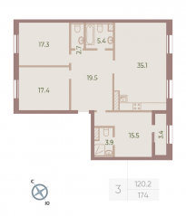 ЖК «Neva Haus», планировка 3-комнатной квартиры, 118.50 м²