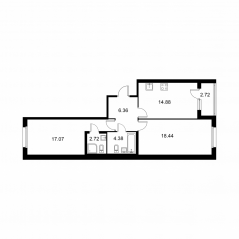 ЖК «Квартал Заречье», планировка 2-комнатной квартиры, 65.21 м²