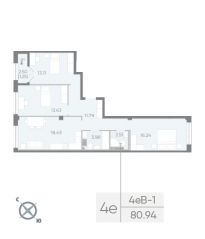 ЖК «Neva Residence», планировка 3-комнатной квартиры, 80.60 м²