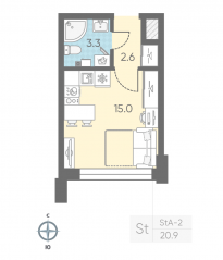 ЖК «ЛСР. Измайловский», планировка студии, 20.90 м²