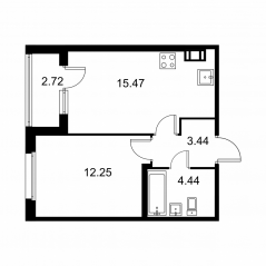 ЖК «Квартал Заречье», планировка 1-комнатной квартиры, 36.96 м²