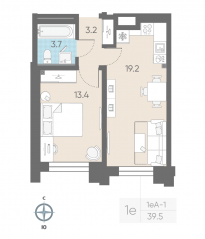 ЖК «ЛСР. Измайловский», планировка 1-комнатной квартиры, 39.50 м²