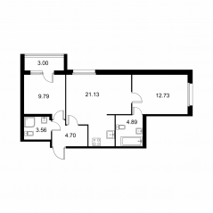 ЖК «Квартал Заречье», планировка 2-комнатной квартиры, 58.30 м²