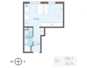 ЖК «Морская миля», планировка студии, 25.75 м²