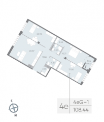 ЖК «Neva Residence», планировка 3-комнатной квартиры, 108.20 м²