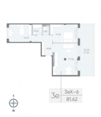 ЖК «Neva Residence», планировка 2-комнатной квартиры, 81.30 м²