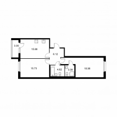 ЖК «Квартал Заречье», планировка 2-комнатной квартиры, 65.70 м²