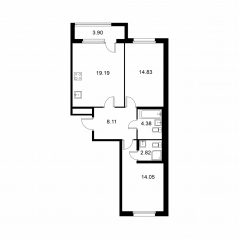 ЖК «Квартал Заречье», планировка 2-комнатной квартиры, 65.33 м²