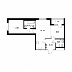 ЖК «Квартал Заречье», планировка 2-комнатной квартиры, 53.95 м²