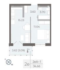 ЖК «Neva Residence», планировка 1-комнатной квартиры, 34.70 м²