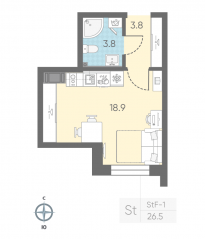 ЖК «ЛСР. Измайловский», планировка студии, 26.50 м²