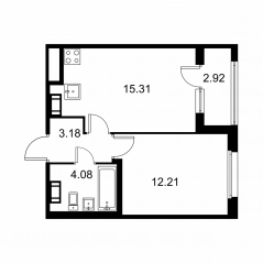ЖК «Квартал Заречье», планировка 1-комнатной квартиры, 36.24 м²