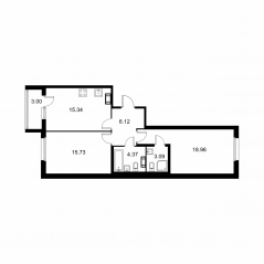 ЖК «Квартал Заречье», планировка 2-комнатной квартиры, 65.11 м²