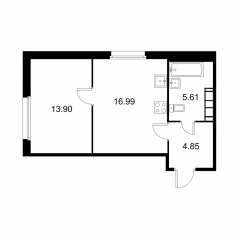 ЖК «Квартал Заречье», планировка 1-комнатной квартиры, 41.35 м²