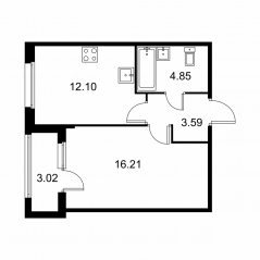 ЖК «Квартал Заречье», планировка 1-комнатной квартиры, 38.26 м²
