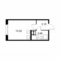 ЖК «Квартал Заречье», планировка студии, 19.83 м²