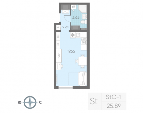 ЖК «Морская миля», планировка студии, 25.89 м²