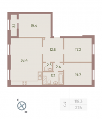 ЖК «Neva Haus», планировка 3-комнатной квартиры, 116.80 м²