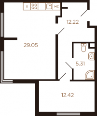 ЖК Миниполис «Рафинад», планировка 2-комнатной квартиры, 59.10 м²