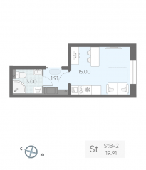ЖК «Ручьи», планировка студии, 20.10 м²