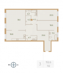 ЖК «Neva Haus», планировка 3-комнатной квартиры, 152.60 м²