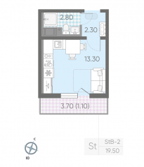 ЖК «Цветной город», планировка студии, 19.50 м²